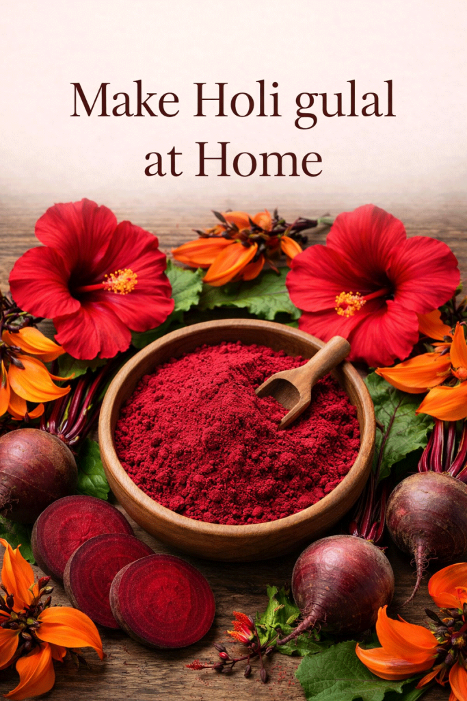 DIY holi gulal from beetroot and hibiscus flower