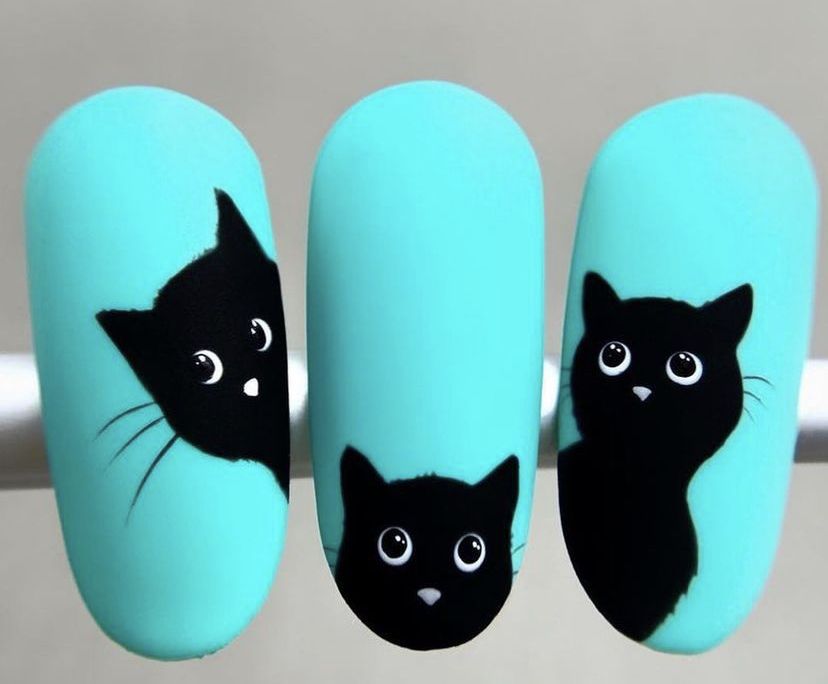 Cute Cat Stick on Nails for Halloween