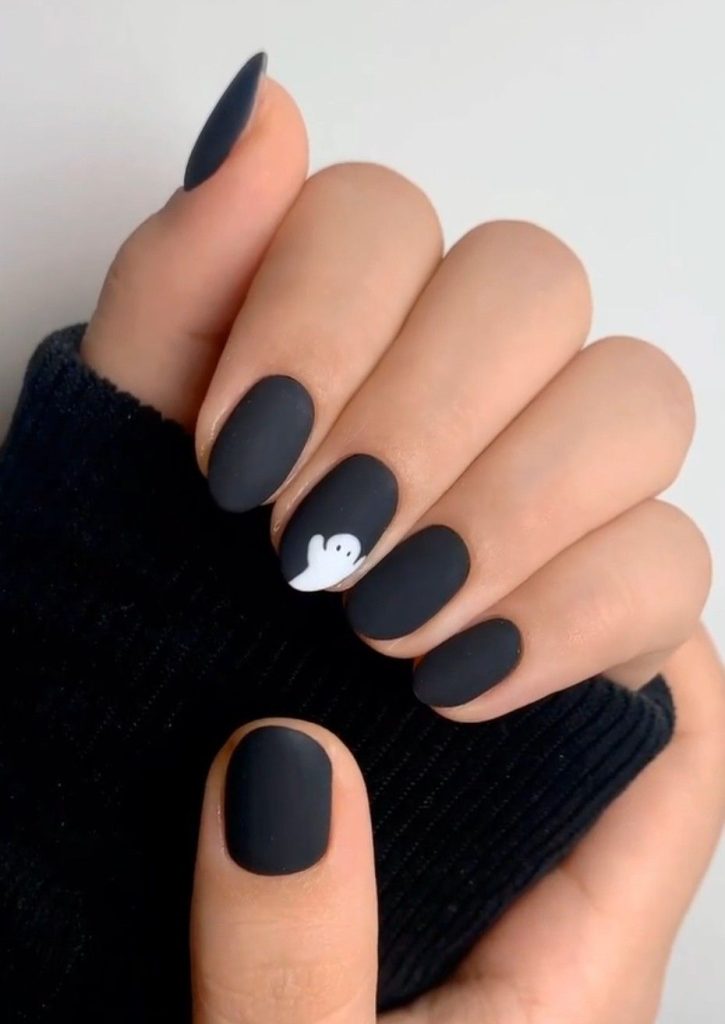 Black Matt Ghost Minimalist Nails for Halloween